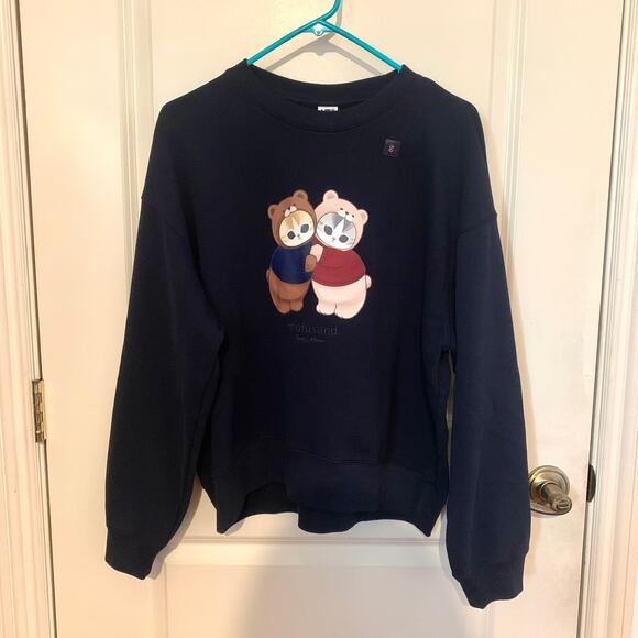 Mofusand x Uniqlo Collab Teddy Meow Printed Embroidered Sweatshirt in Navy S - Picture 2 of 7